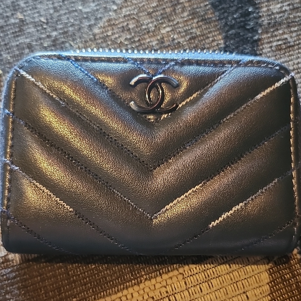 Chanel Navy Chevron Leather Wallet